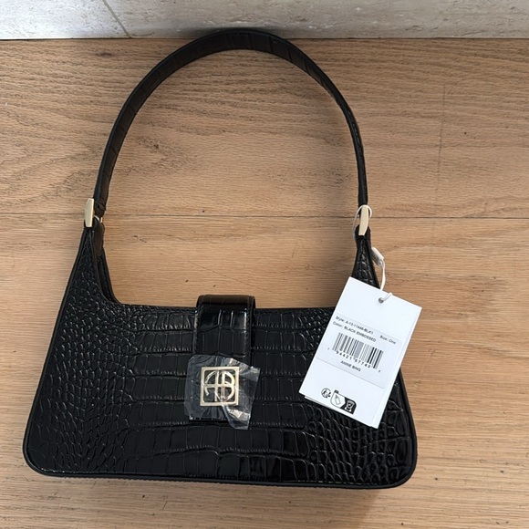 Anine Bing Lou Croc-Embossed Shoulder Bag Black New - Picture 6 of 6
